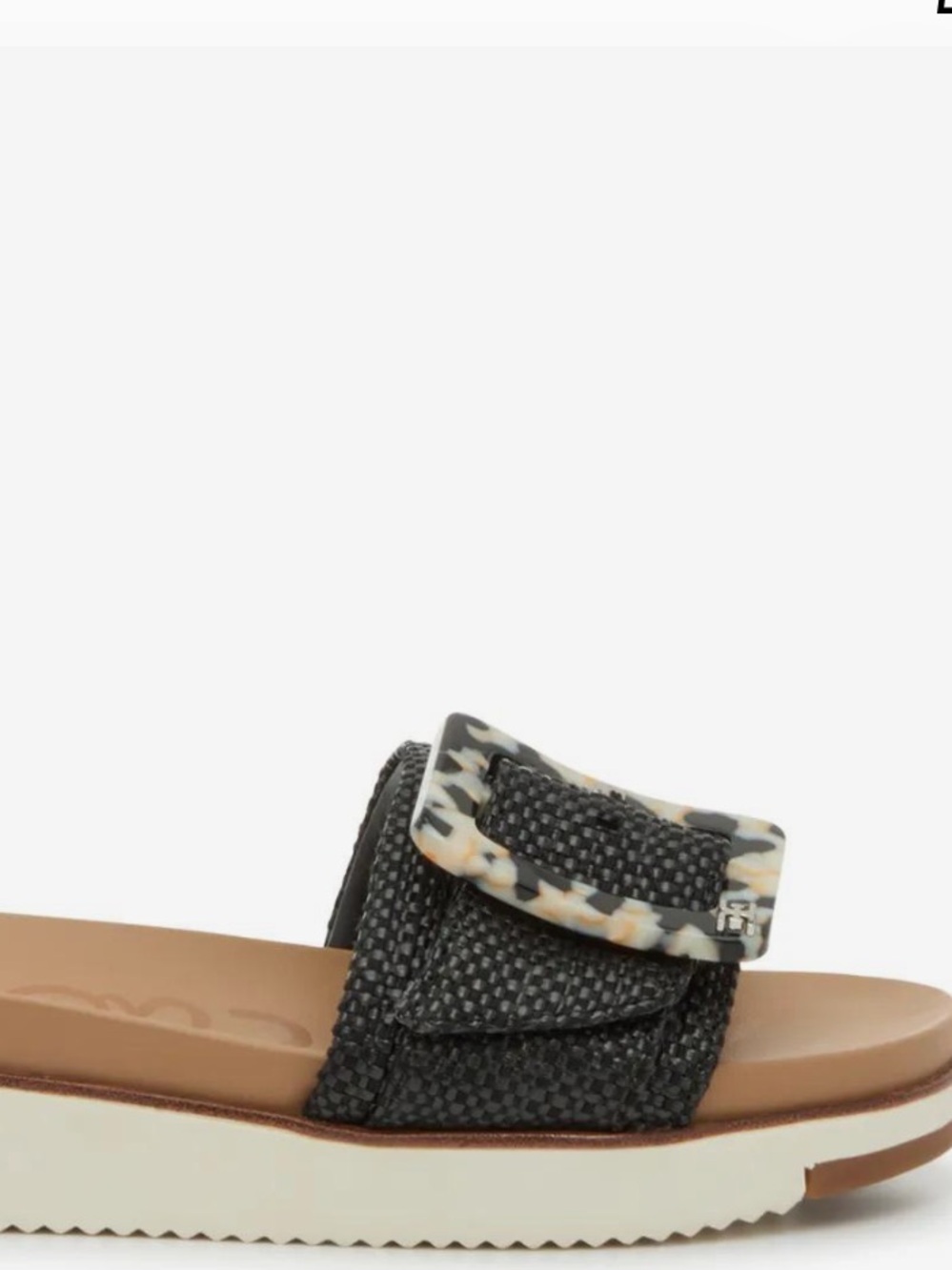 Sam Edelman Black Woven Wedge Slide with Tortoiseshell Buckle (Ariane) - Picture 3 of 9